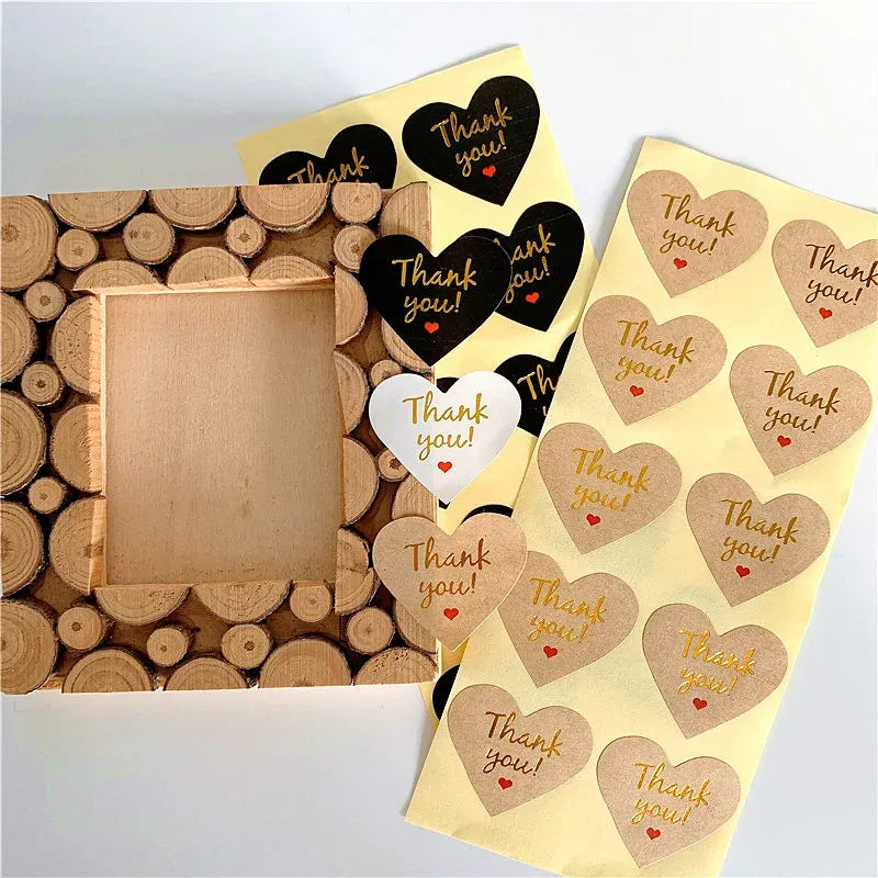 Thank you heart adhesive seal stickers on kraft yellow and black sheets
