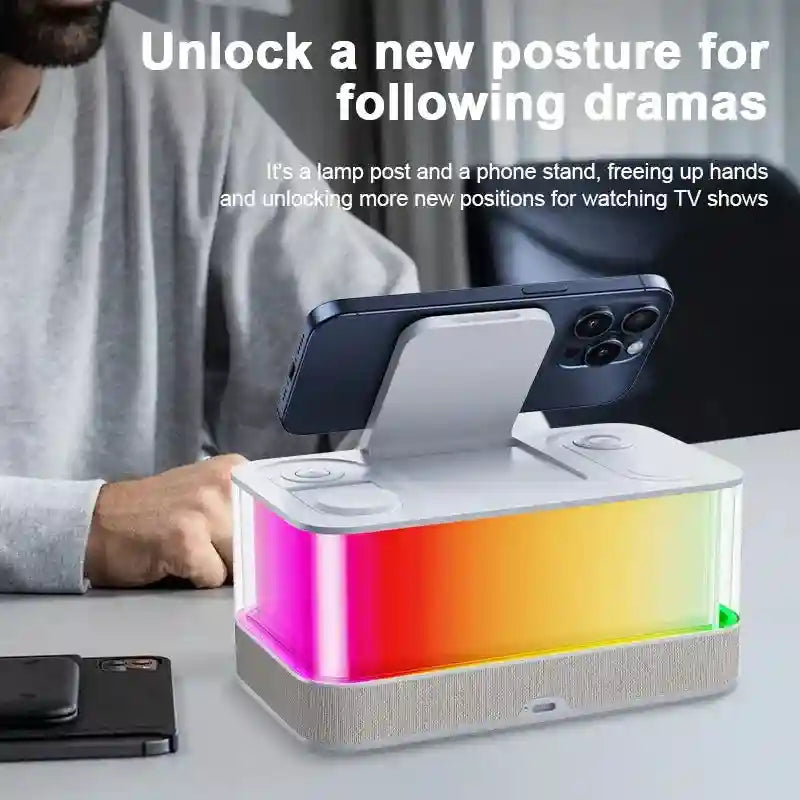6-in-1 Wireless Charger Alarm Clock with RGB Light and Speaker - White Tidesmit