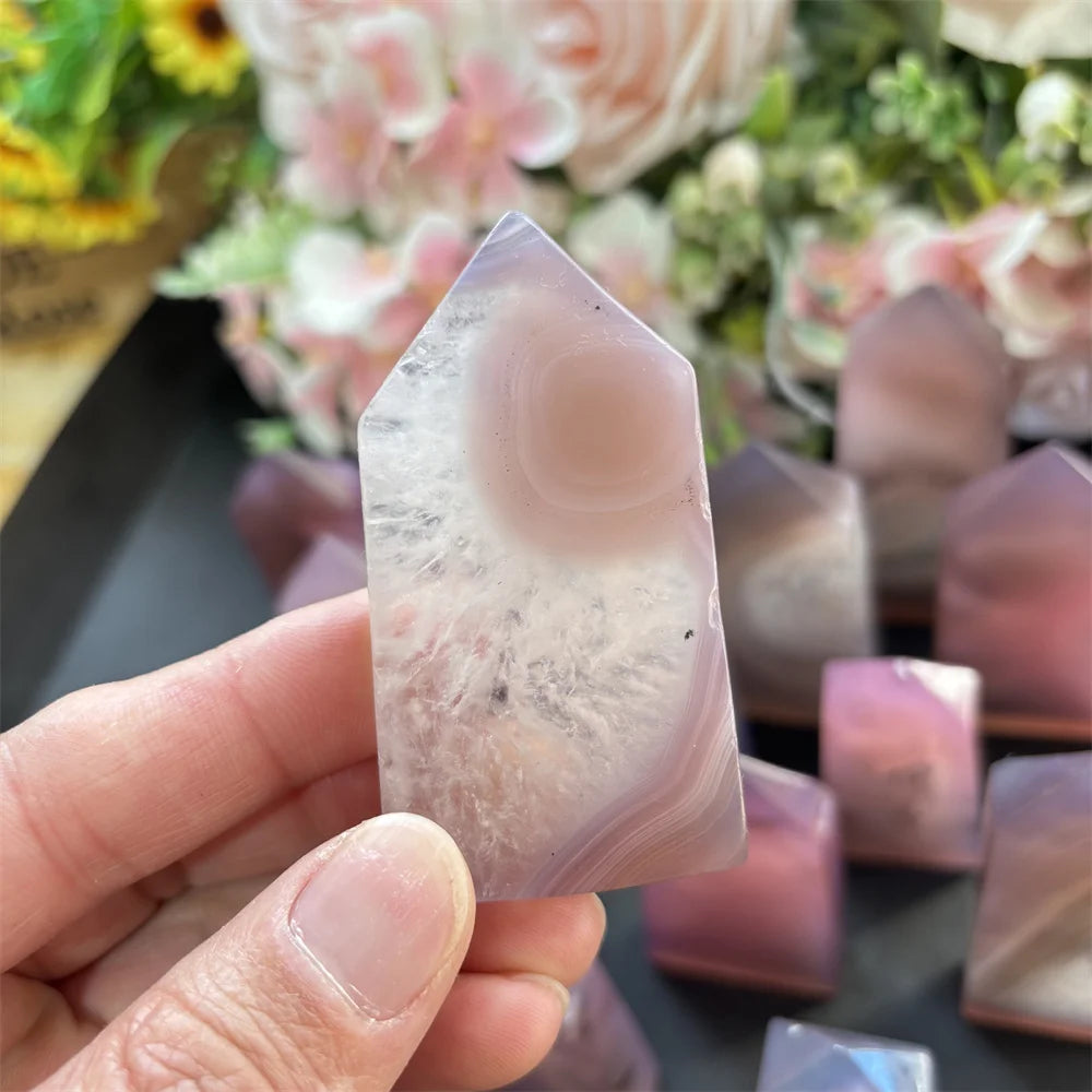 Wholesale Price Heat Treated Gorgeous Color Pink Agate Tower Crystal Points for Home Decoration