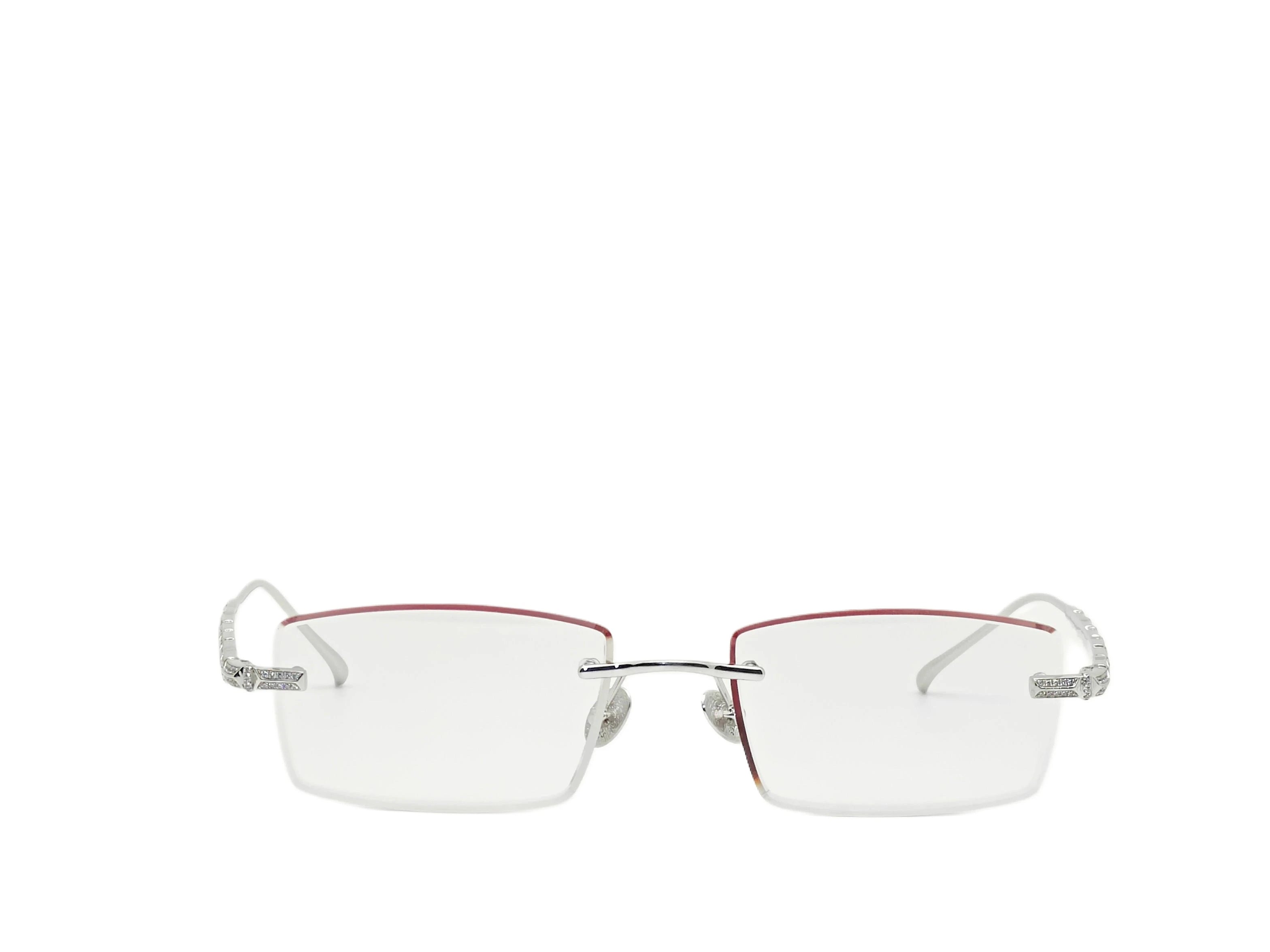 Unisex Luxury Diamond Pattern Rimless Rectangle 925 Silver Glasses-Lightweight & Durable Daily Wear for All Face Shapes Adults