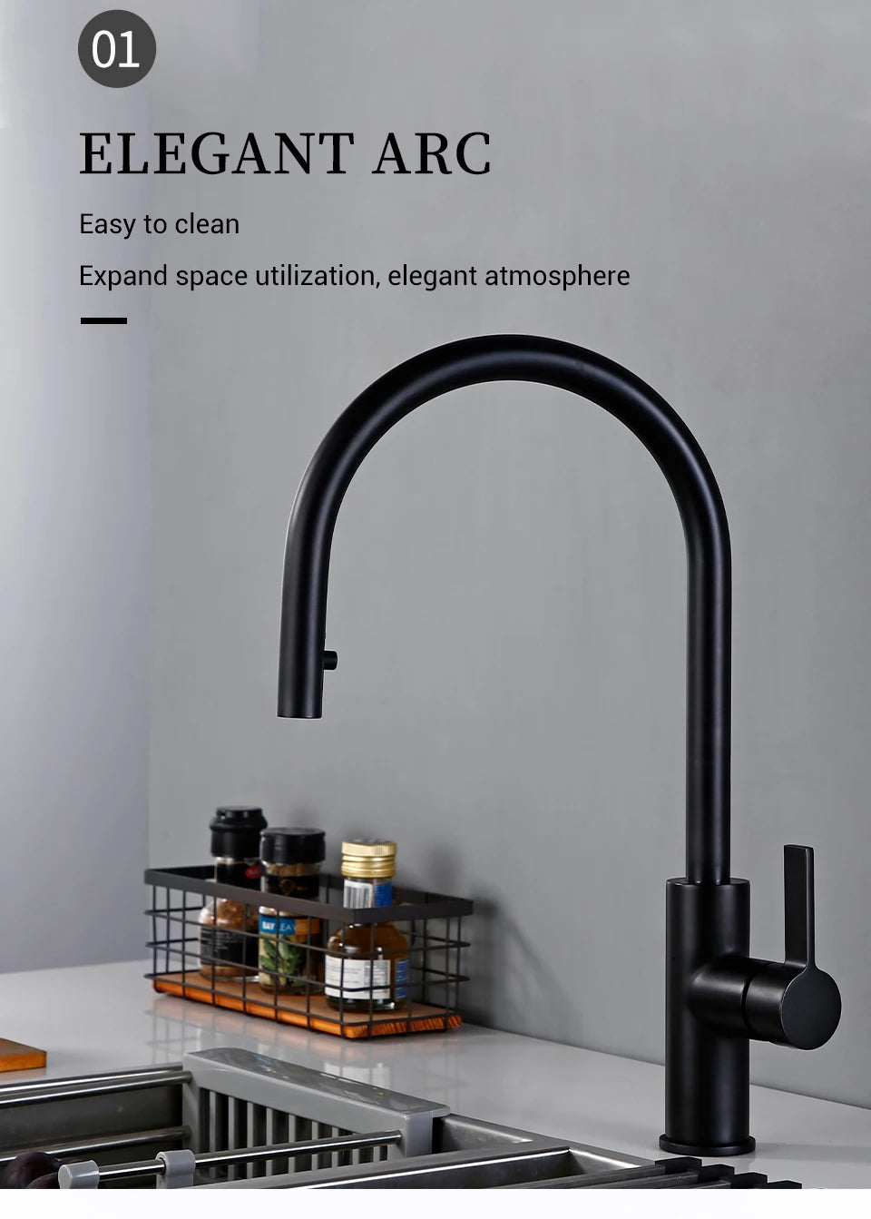 Bagnolux Black Gold Brass Rotation Holder Single Hole Deck Mounted Cold and Hot Water Mixer Pull-Out Sprayer Kitchen Sink Faucet