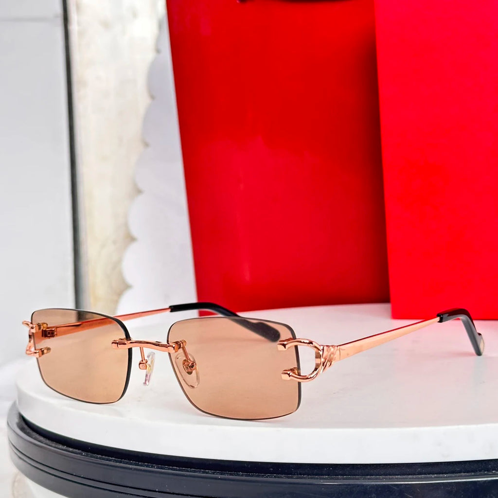 Luxury CT LOGO Rimless Sunglasses Gold Shades for Fashion Enthusiasts UV Protection Eyewear for Daily Commute Party Vacation