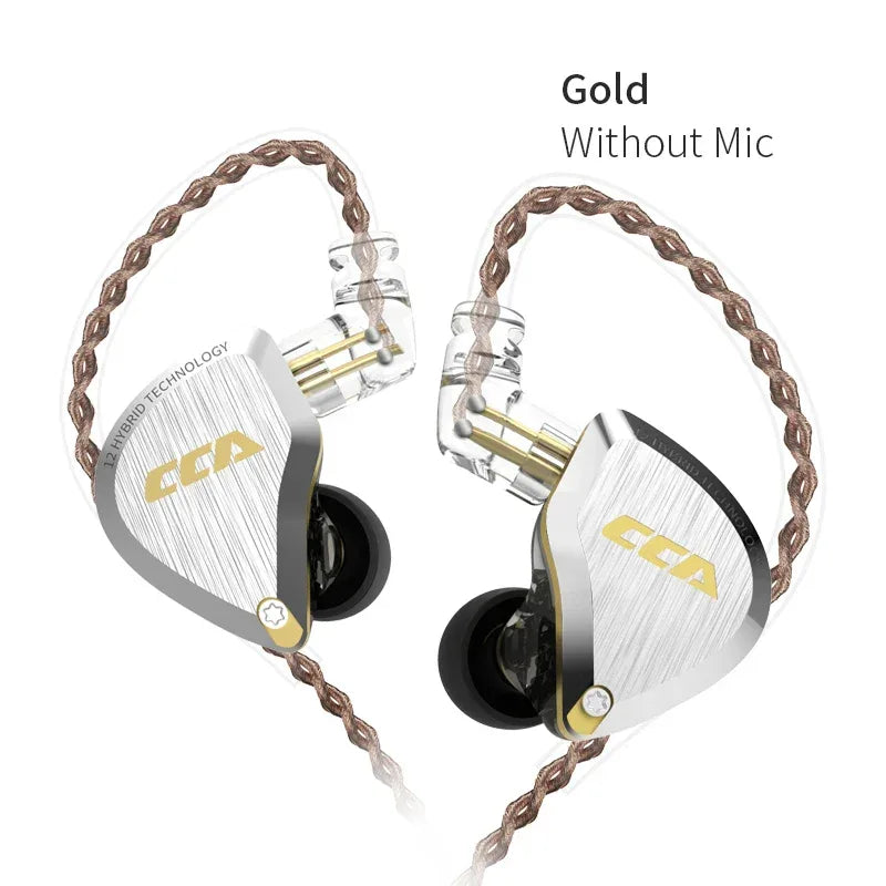 CCA C12 In-Ear Monitor Headphones - 12-Driver Hybrid HiFi by Tidesmit CCA C12 Gold no mic China Mainland Tidesmit