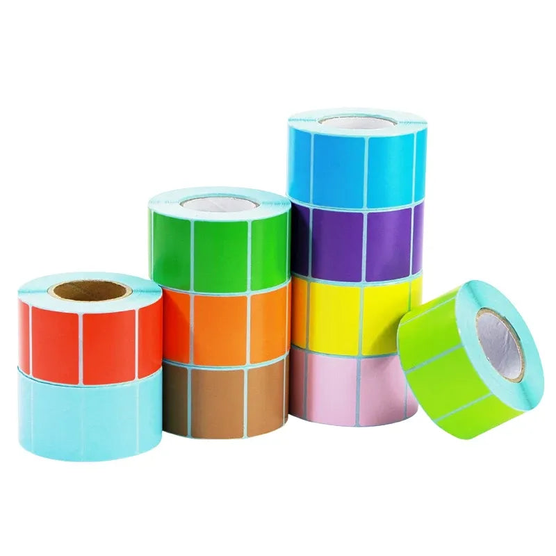 Direct thermal label stock rolls and loose roll, assorted pastel colors