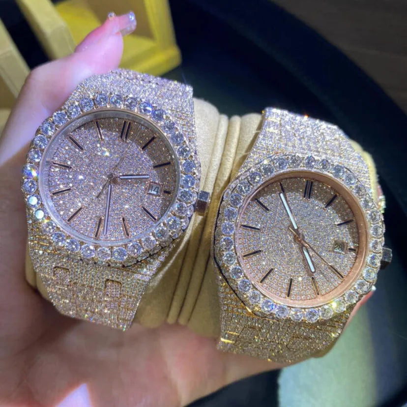 Customized Luxury 18K Gold Moissanite Watch Zircon Rose Gold Automatic Mechanical Watch