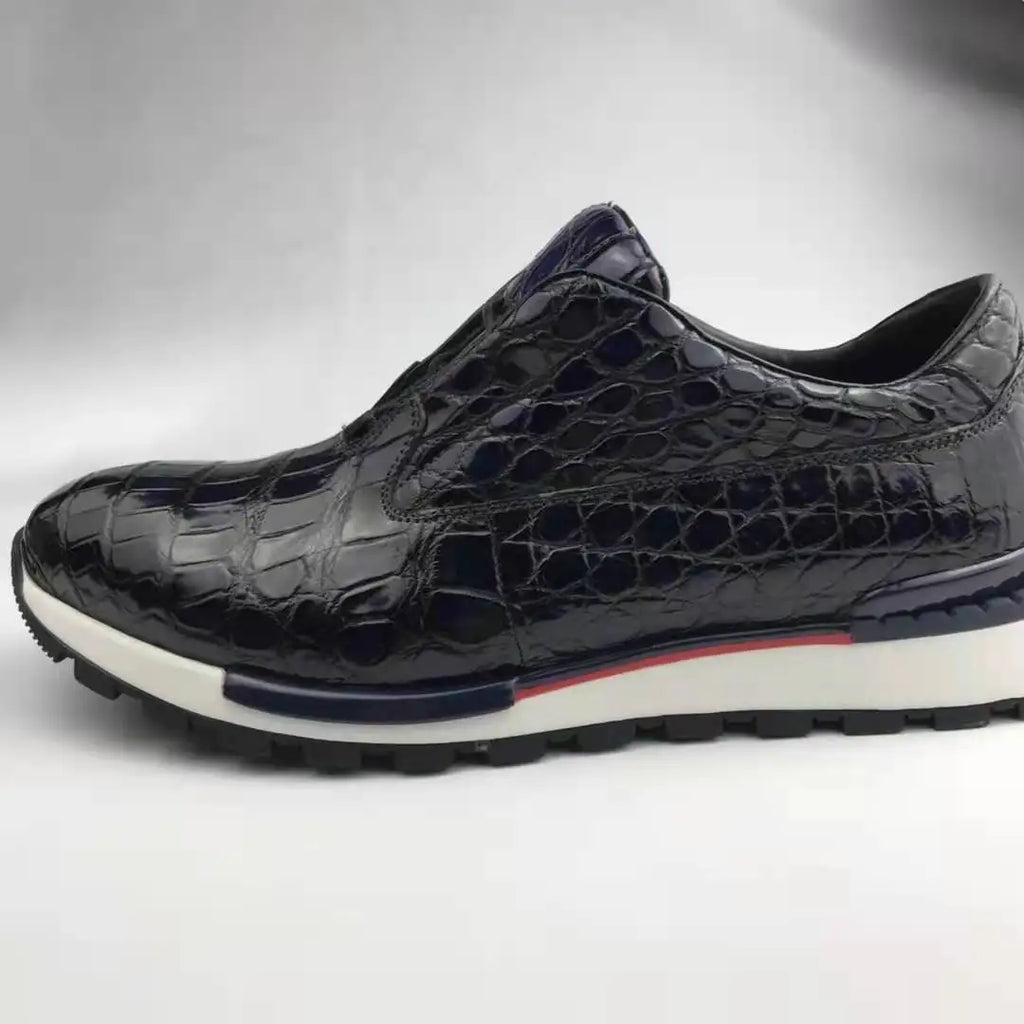 Luxury Men's Sports Shoes Handmade Crocodile Leather Anti-slip Walking Style Custom Fashion Sneakers Breathable Rubber Insole