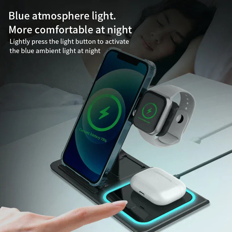 3-in-1 Magnetic Wireless Charging Station | Fast 15W Foldable PD Charger Tidesmit