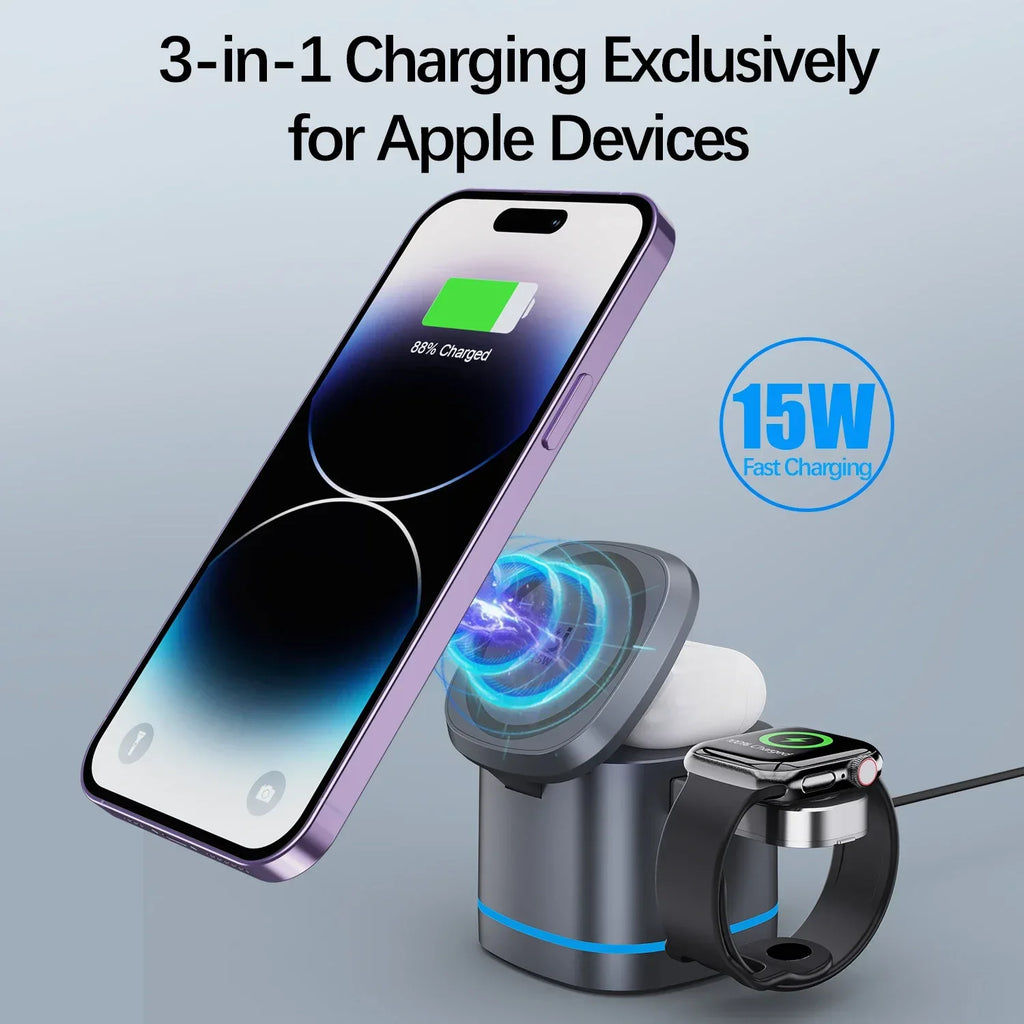 3-in-1 Foldable Wireless Charger - 15W Magnetic Fast Charging Station Tidesmit