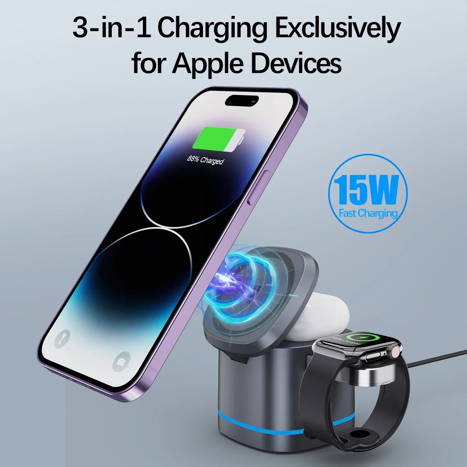 3-in-1 Foldable Wireless Charger - 15W Magnetic Fast Charging Station Tidesmit