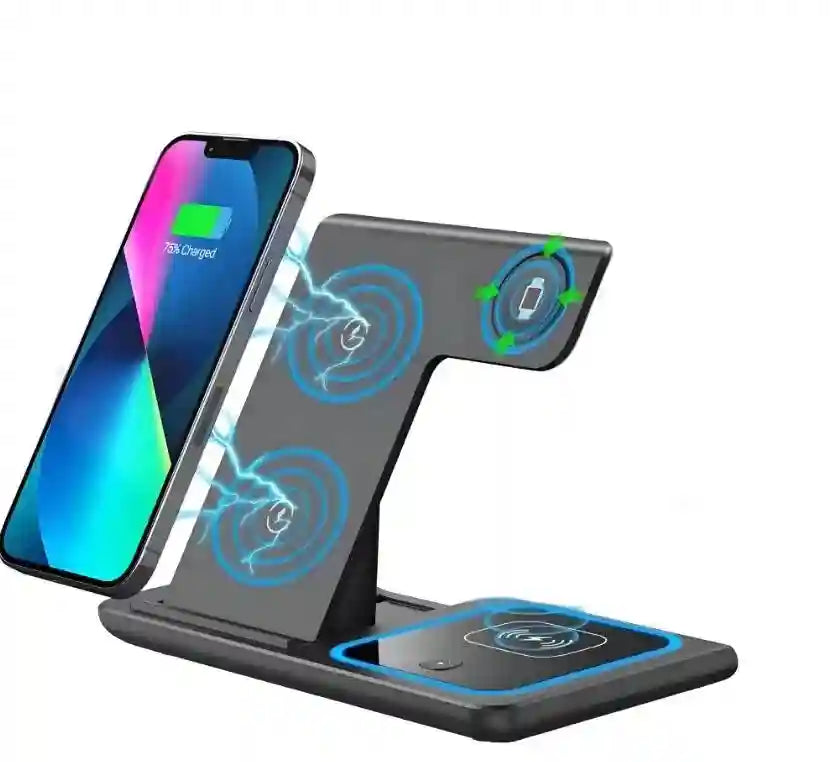 3 in 1 Wireless Charging Stand for iPhone, AirPods, and Apple Watch - Black Tidesmit
