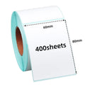 Sky blue direct thermal shipping label roll, 80x60mm white sheets, 400 sheets