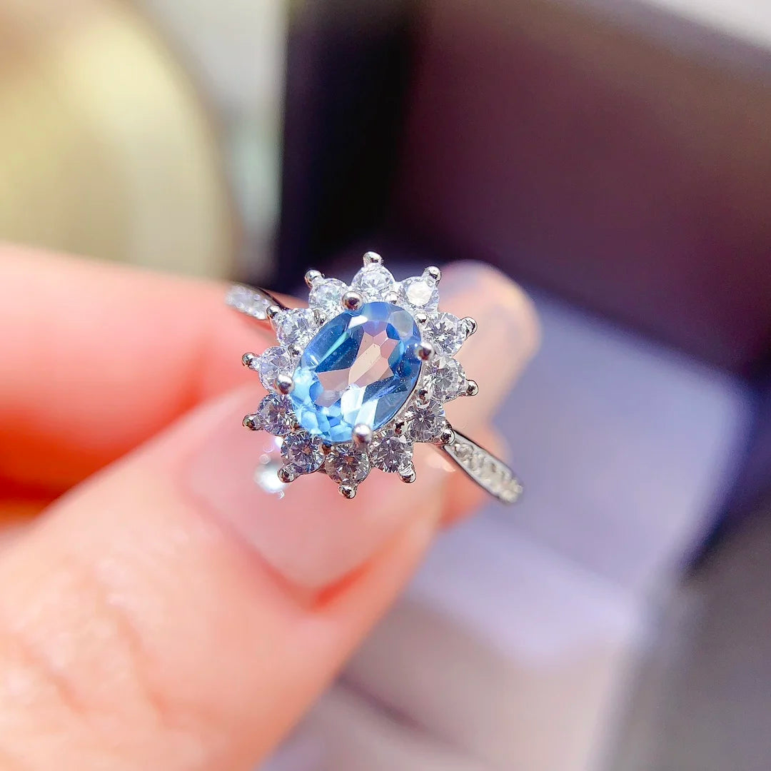 Hot Sale Natural Topaz S925 Sterling Silver Classic Engagement Rings Unisex Custom Design Wedding Anniversary & Party Gift