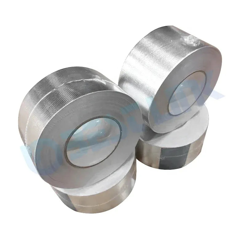 Two silver foil tape rolls stacked, reinforced insulation sealing tape for ducts