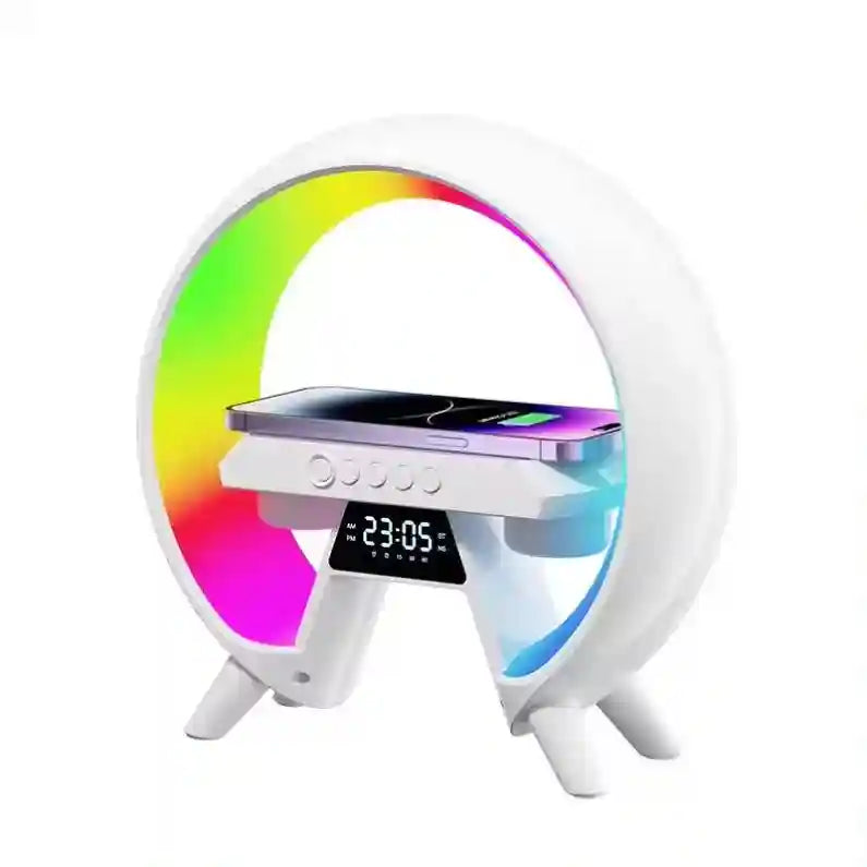 G Shape Wireless Charger Lamp with Bluetooth Speaker & Clock | White White Tidesmit