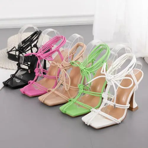 Wholesale Dropshipping Forest Green Lace up Trendy Custom logo Luxury Designer Shoes Woman Women 2022 High Heels