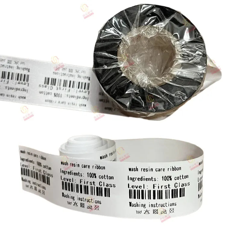 Black Thermal Transfer Ribbon PET Material Compatible for Garment Wash Care Labels
