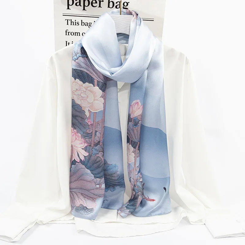 Custom Fashion Headwraps Women Silk Scarves Luxury Mulberry Silk Hijab Muslim Ultralight Ladies Scarf Digital Print