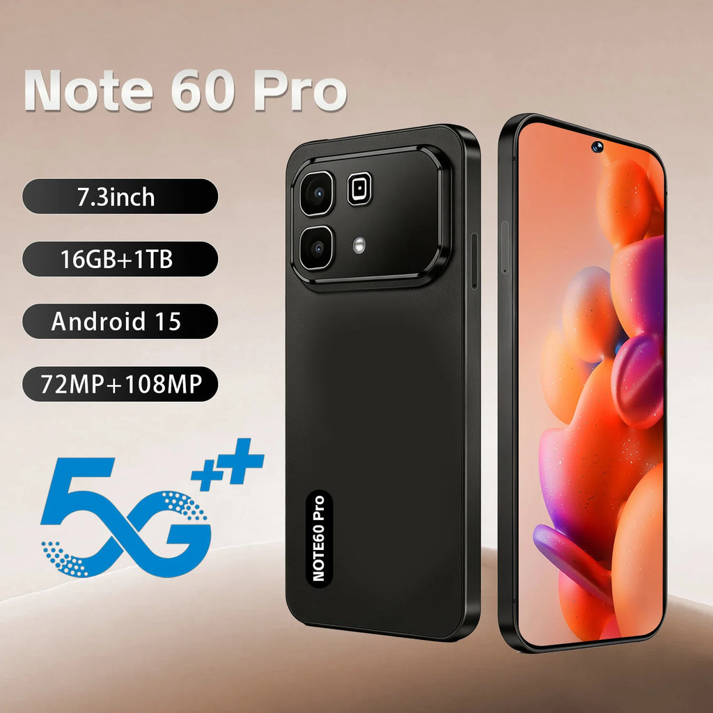 Note 60 Pro 5G smartphone featuring 108MP camera, 1TB storage, and 7800mAh battery in a sleek unlocked design