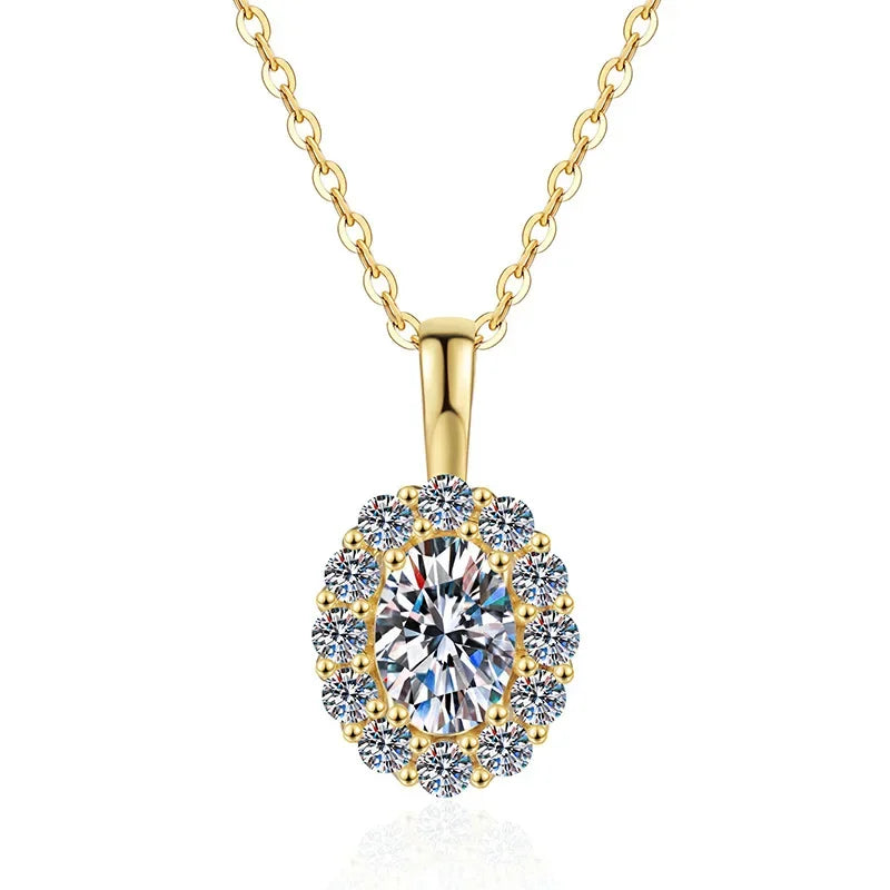 Platinum PT950 18K Gold Moissanite Cultivated Emerald Necklace Ruby Sapphire Light Luxury Classic Collarbone GRS Certified Women