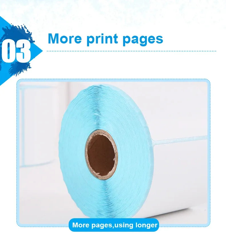 Thermal label sticker roll with blue backing, continuous roll of blank labels