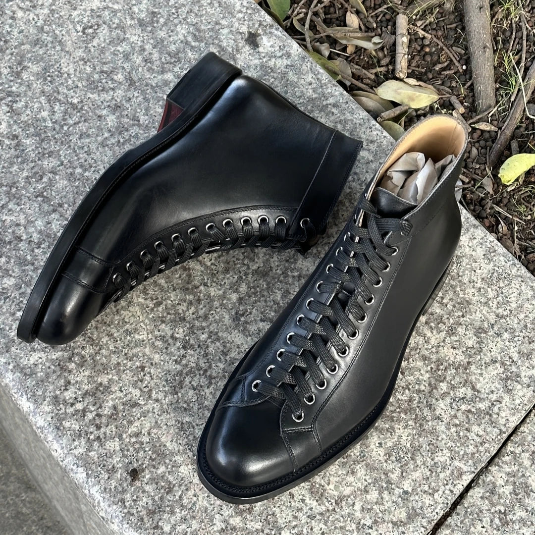 Men Blake Goodyear Welt Boxing Boot Shoes Top Calf Leather Ankle Sneakers Handmade Casual Mans Classic Lace up OEM ODM Factory