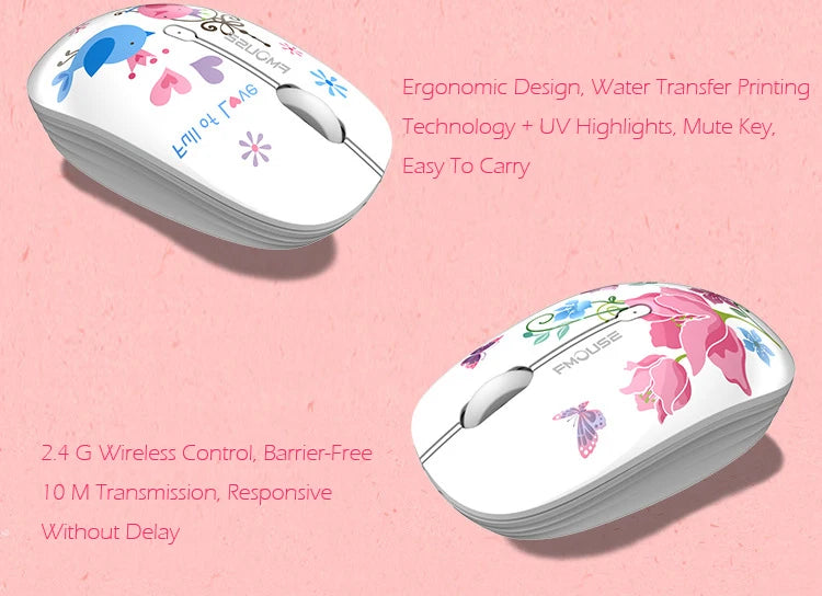 M101 Ergonomics Wireless Mouse 2.4G Cute Optical Cartoon Computer Silent Mice With USB Receiver for Laptop Kid Girl Gift Macbook