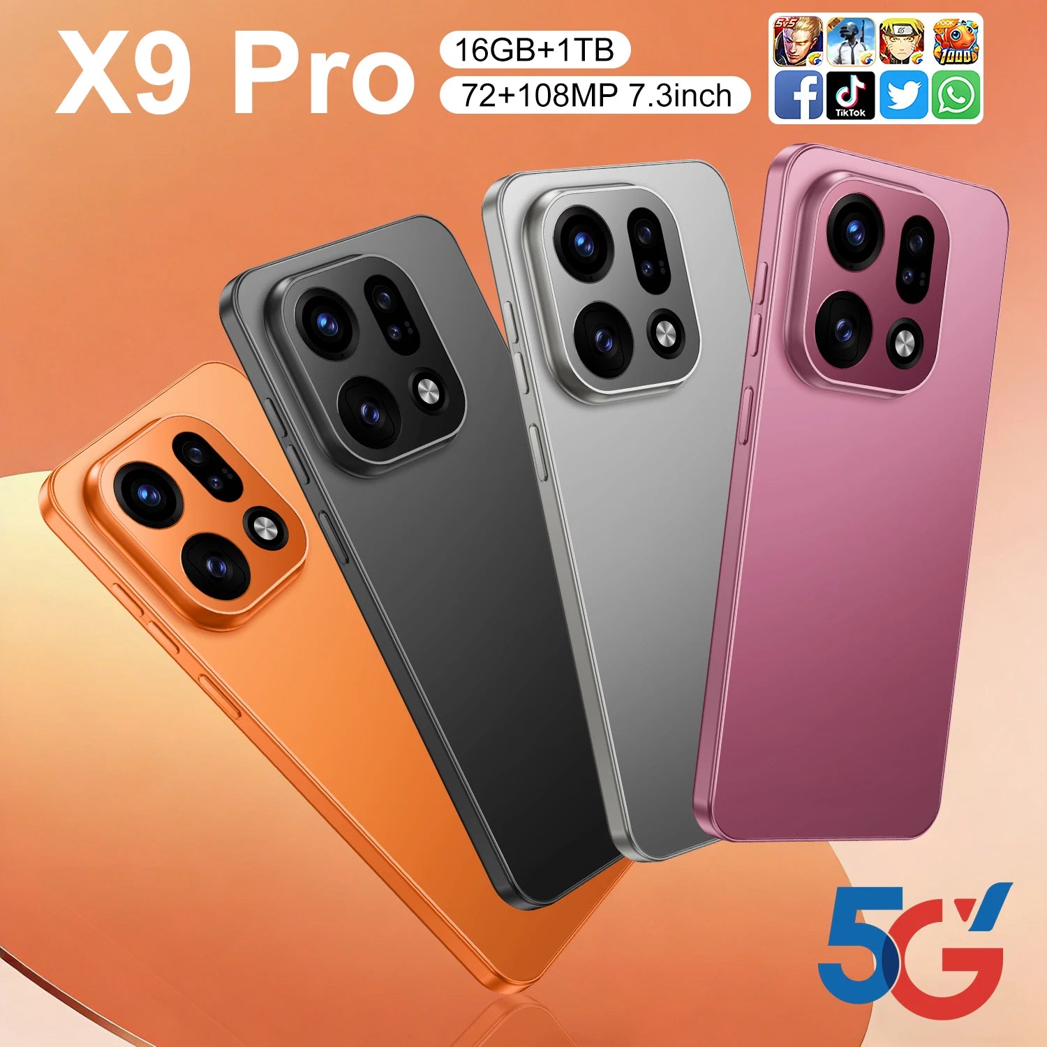 X9 PRO Ultra 5G Android 15 smartphone 16GB RAM 1TB storage with 108MP camera lens detail view
