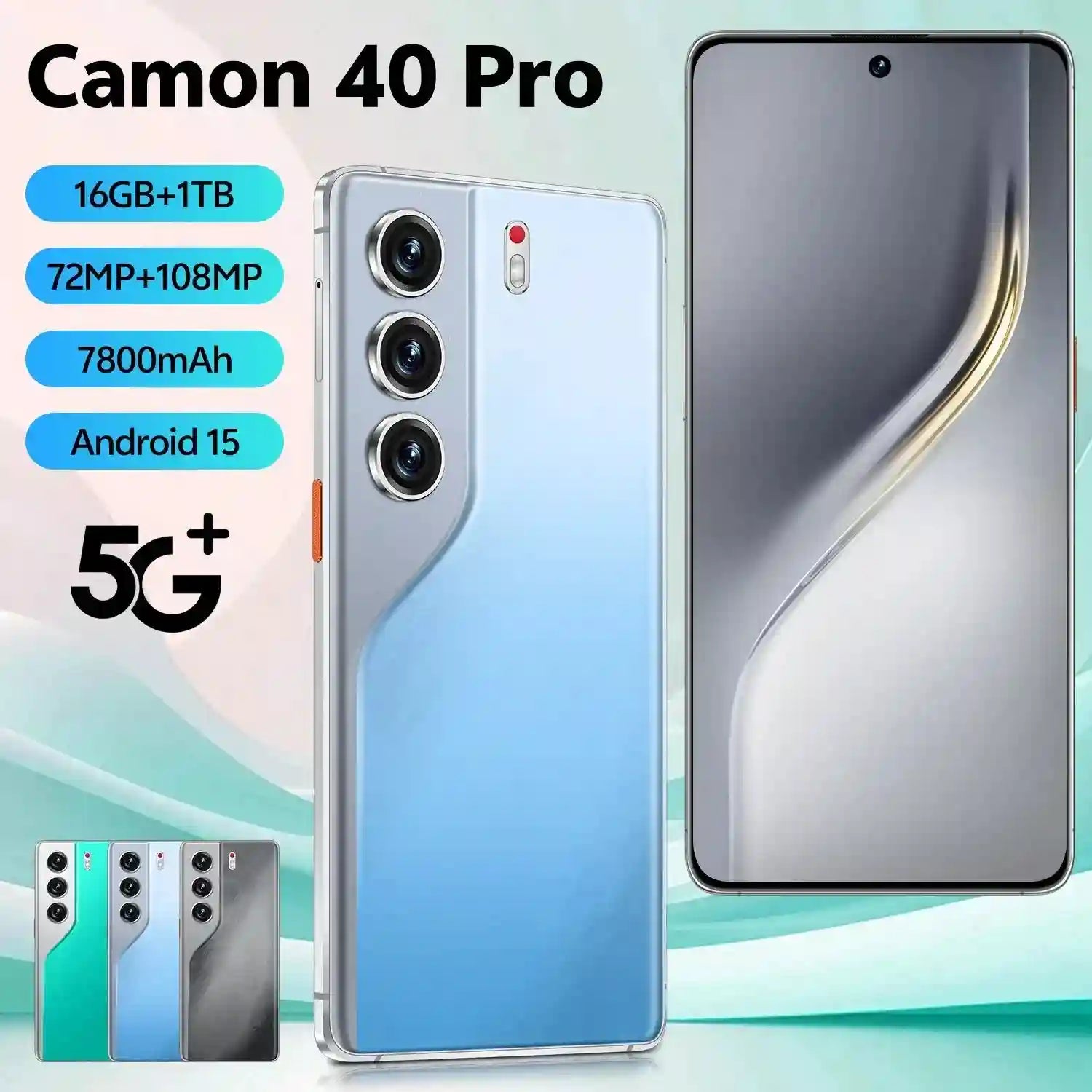 Tecno Camon 40 Pro 5G Smartphone 1TB 16GB RAM - Unlocked Mobile Blue 16g 1TB Tidesmit