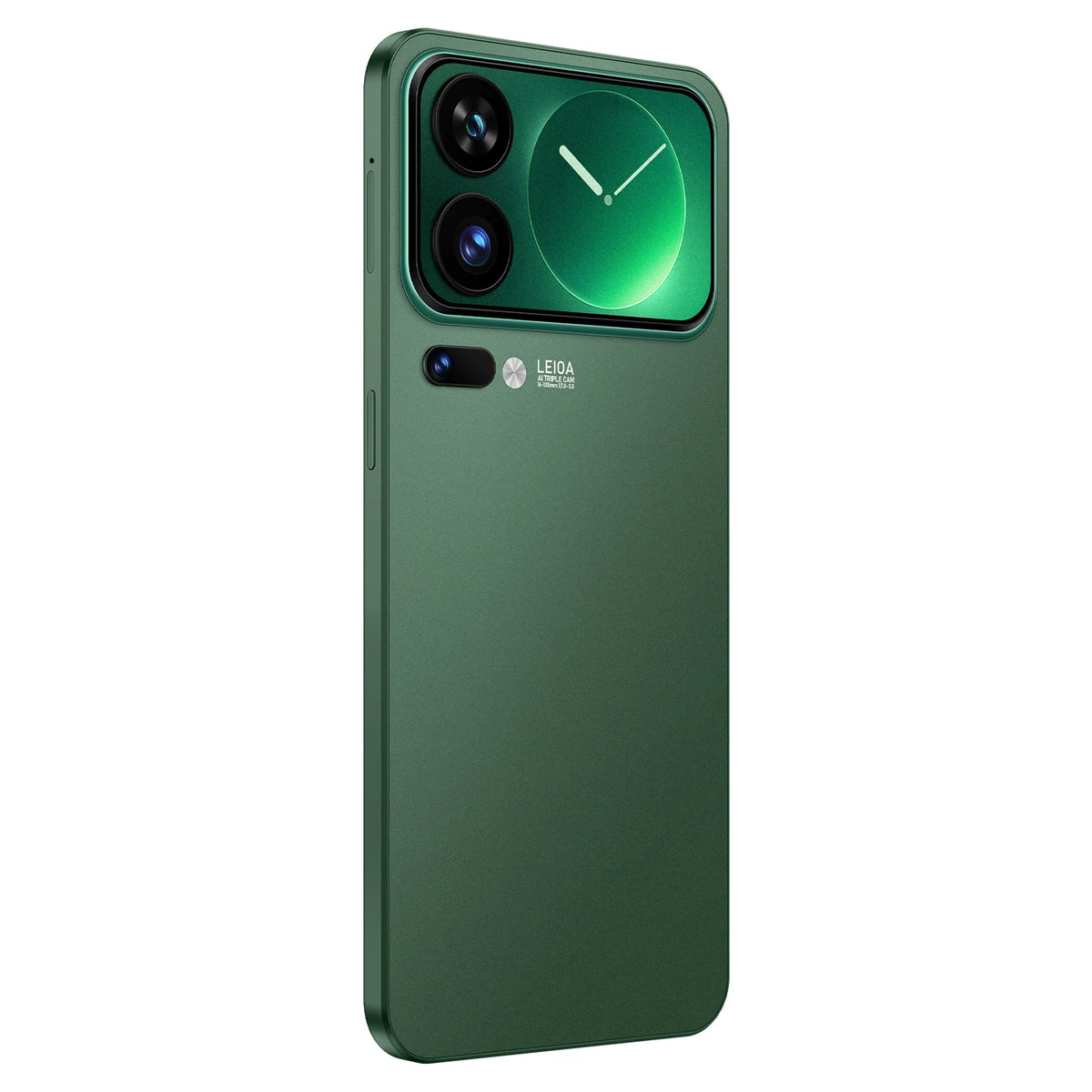 Green 5G smartphone with dual cameras on the back and a smooth glossy finish