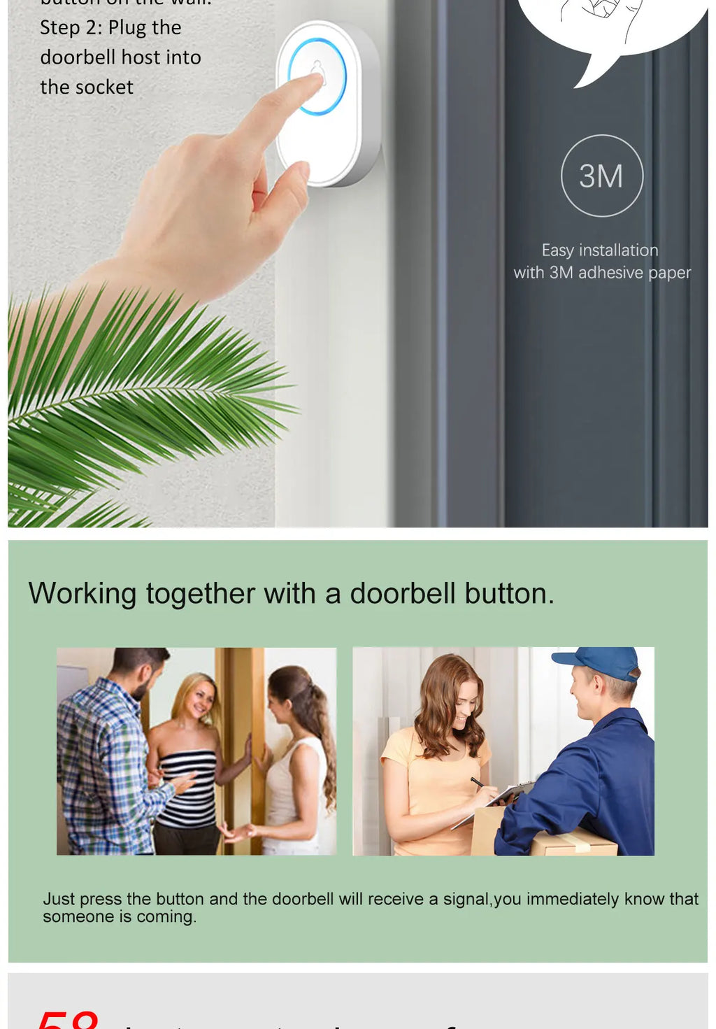 Waterproof Wireless Doorbell Home Welcome Smart Home Door bell 300m Remote Smart Bell Chime EU UK US Plug Optional