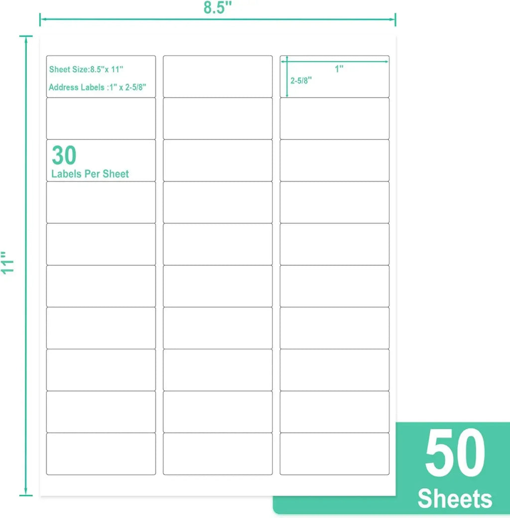 Printable address label sheet, 3 columns, 30 labels, 1x2-5/8 in size