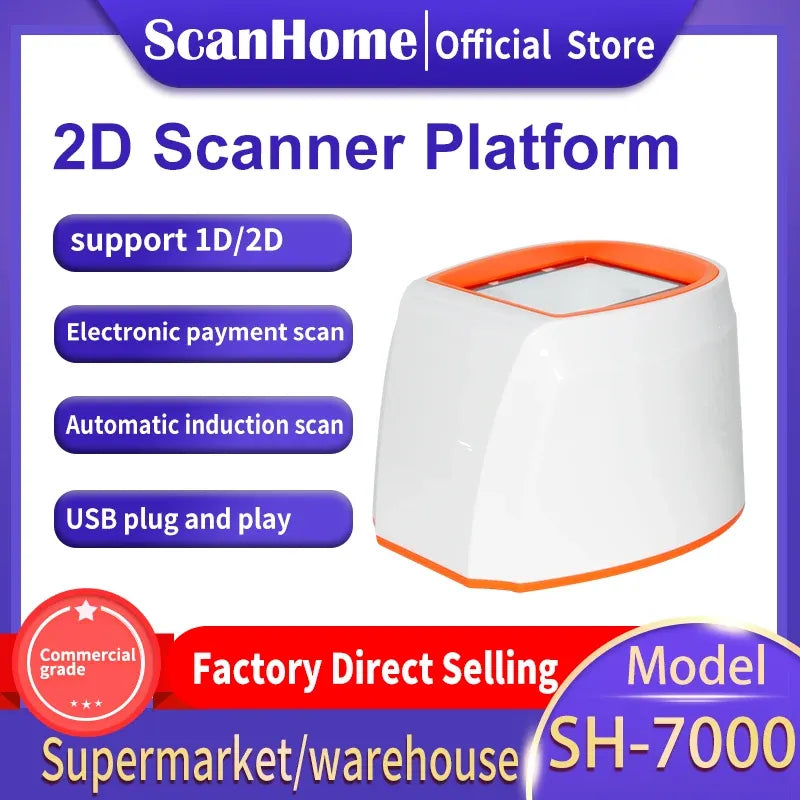 ScanHome 1/2D barcode scanner platform Desktop omni-directional all-round desktop automatic sensing Bar Code Reader SH-7000
