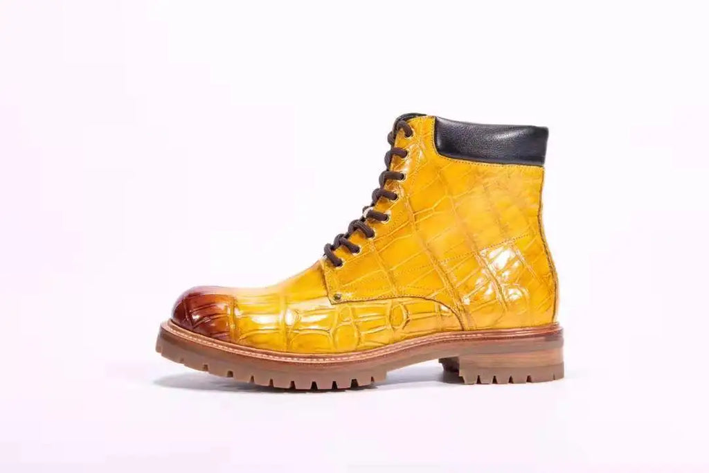 Stylish Men's Leather Boots Rubber Sole Luxury Genuine Crocodile Leather Shoes High Top Quality Ankle Boots for Men Shoes