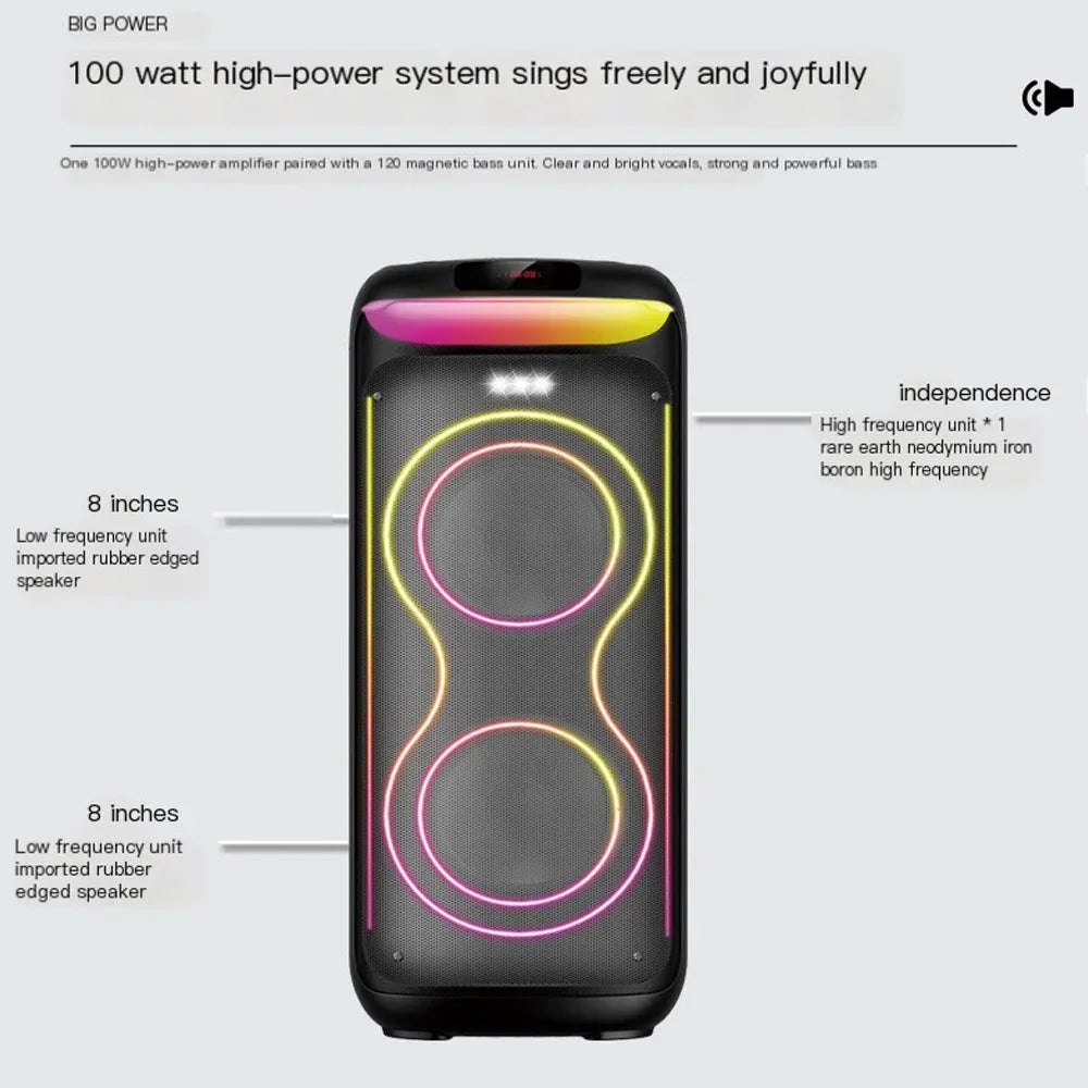Portable Bluetooth Speaker 100W Dual 8-Inch Bass with Wireless Audio My Store
