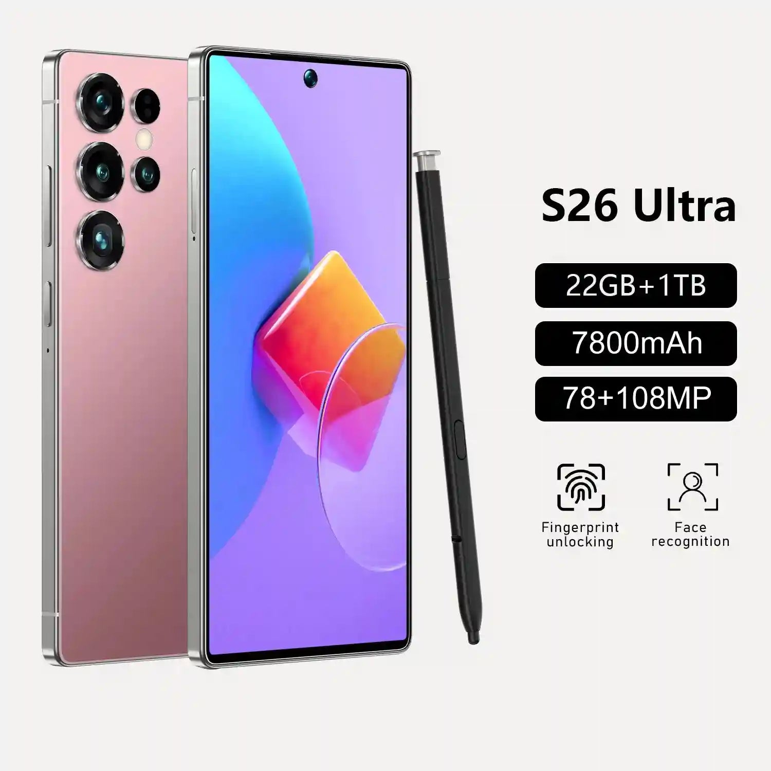 Tidesmit 5G Smartphone 7.3-Inch AMOLED 22GB RAM 1TB Unlocked Pink 22GB 1TB Tidesmit