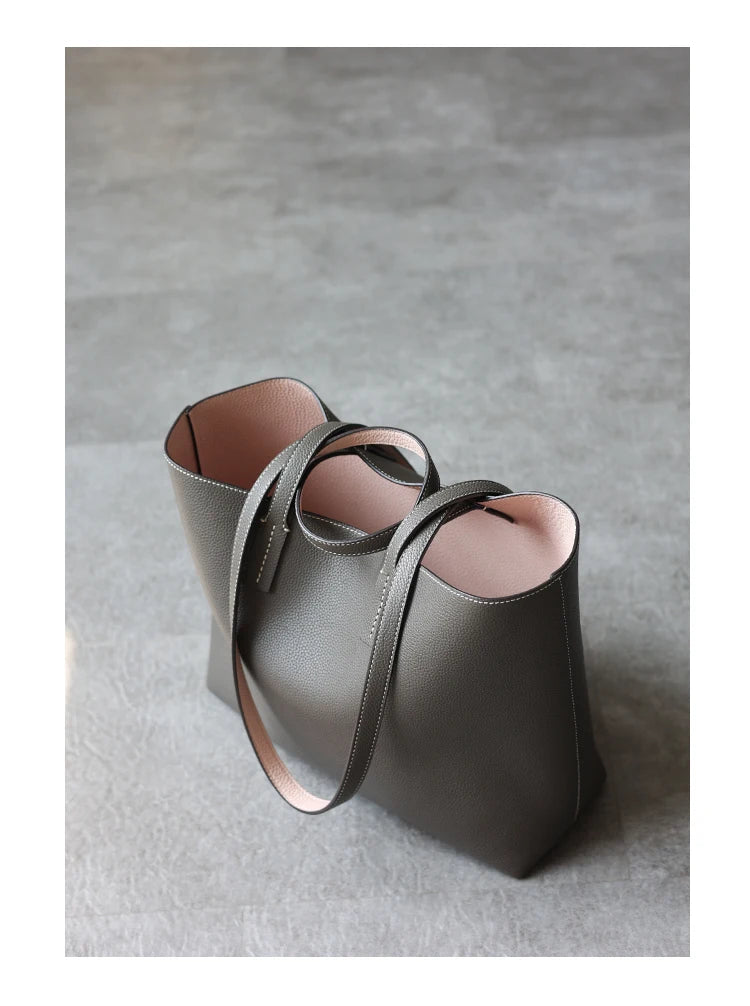 Women Luxury Genuine Leather Tote Soft Cowhide Handbag Two Sides Available Using Shoulder Bags Versatile And Durable