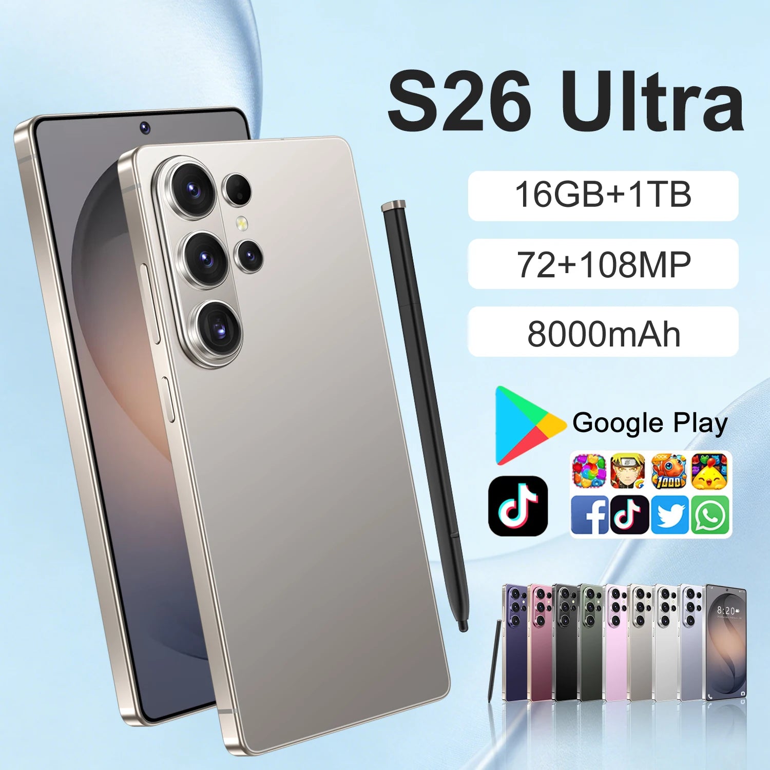 S26 Ultra 5G Smartphone 7.3 Inch Display with 16GB RAM 1TB Storage and 108MP Camera