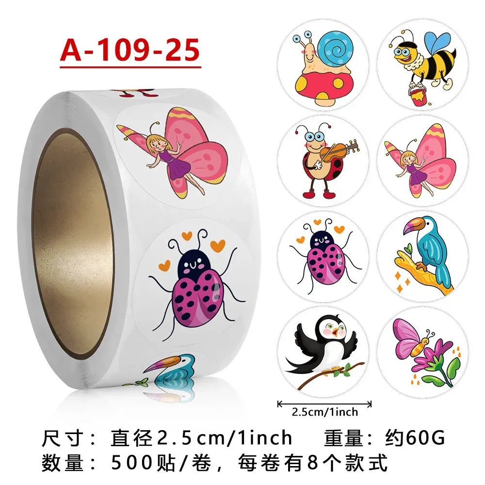White roll of animal transfer stickers featuring butterflies and ladybugs