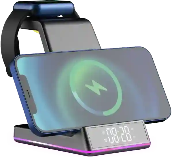 Portable Wireless Charger with LED Alarm Clock - Qi Certified Desk Station Tidesmit