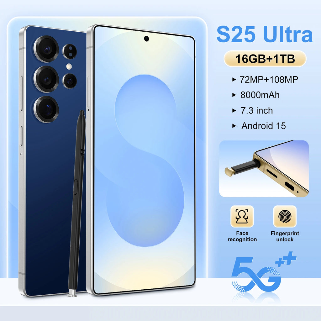2025 S25 Ultra Deca Core Android Smartphone 7" LED 108MP 7800mAh 5G CDMA LTE French Spanish English Built-in Pen
