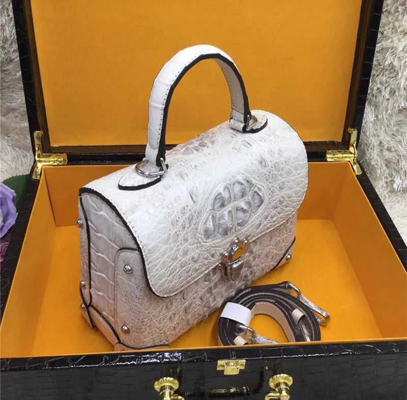 Authentic Exotic Crocodile Skin Women's Small White Purse Genuine Real Alligator Leather Lady Handbag Female Cross Shoulder Bag