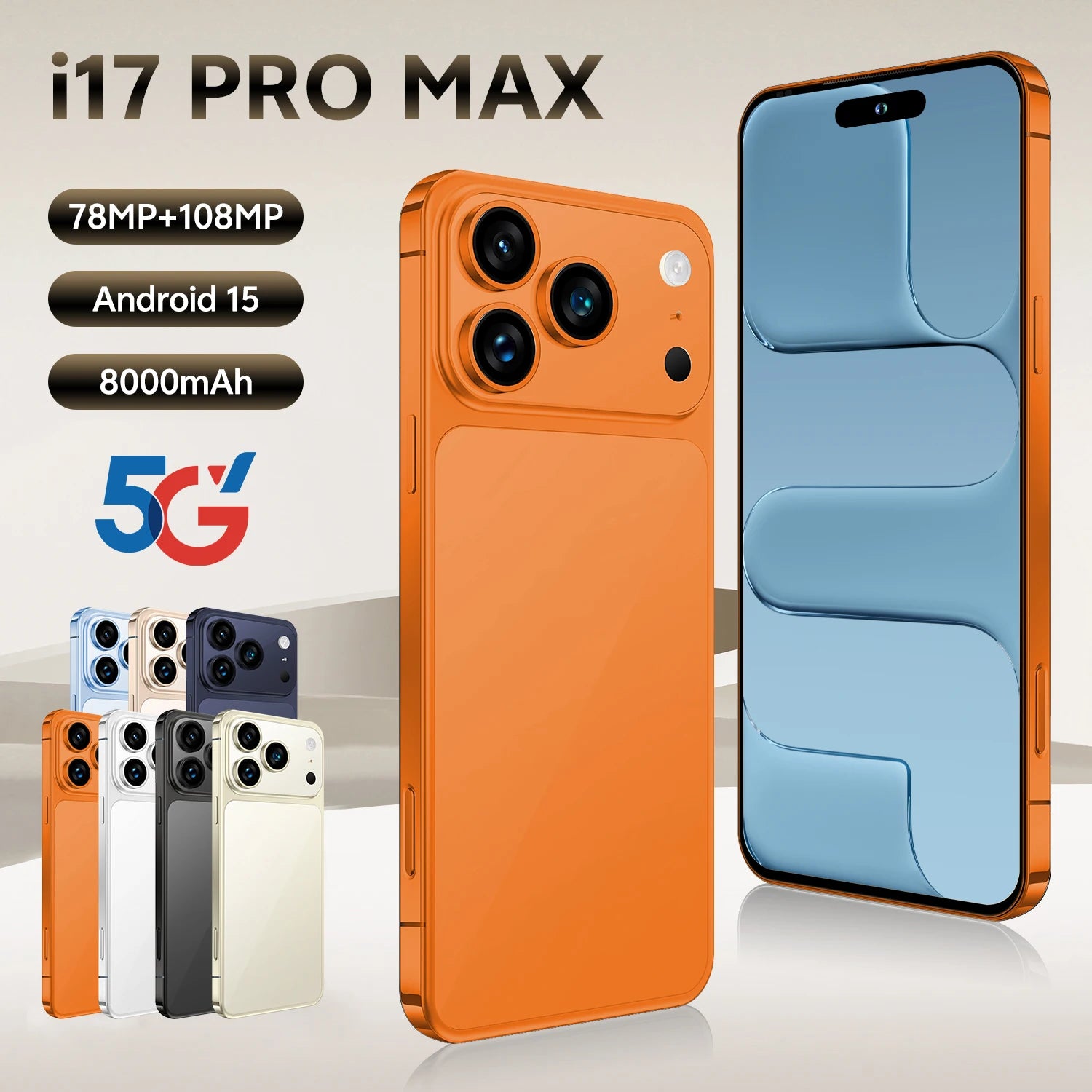 I 17 Pro Max 5G Smartphone, 16GB RAM, 1TB Storage - Tidesmit Orange 16g 1TB Tidesmit