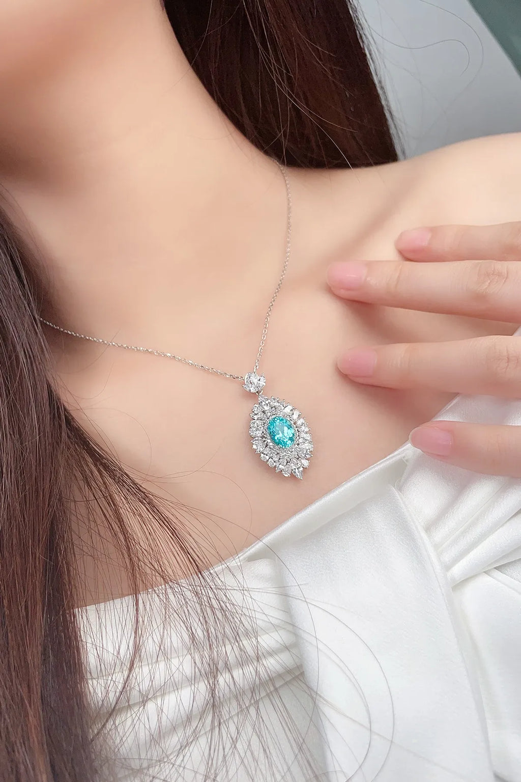 Lanphear Jewelry Original New Silver 925 Sterling Luxury Pendant 4.02ct Lab Grown Paraiba Charm Necklace