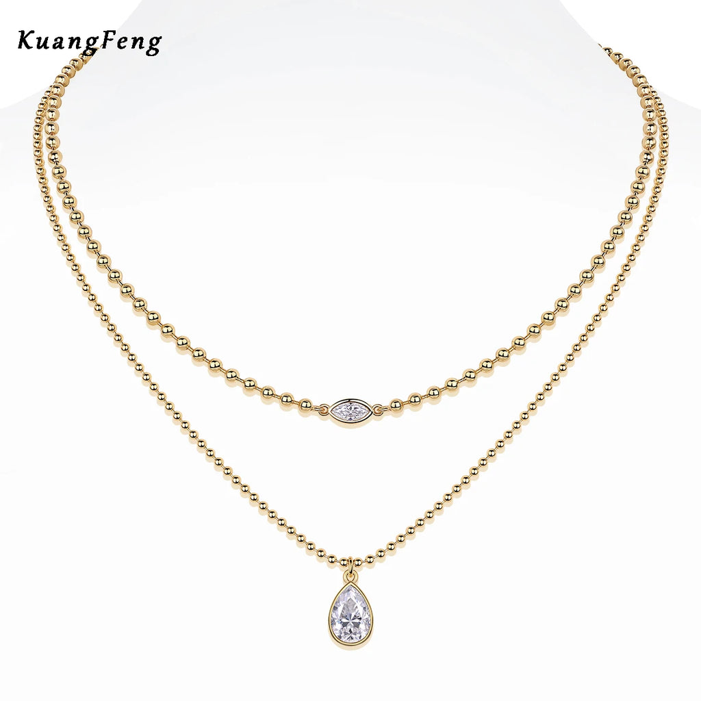 15114 Stacked Design 925 Sterling Silver D Color Moissanite Pendant with Gold Plated Stacking Chain Stylish Layered Necklaces