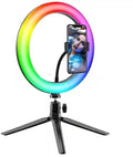 Powerful RGB LED Ring Light with Tripod for Phone Photography Black 26cm Ring Lights|RGB 10inch with Desktop Tripod Tidesmit