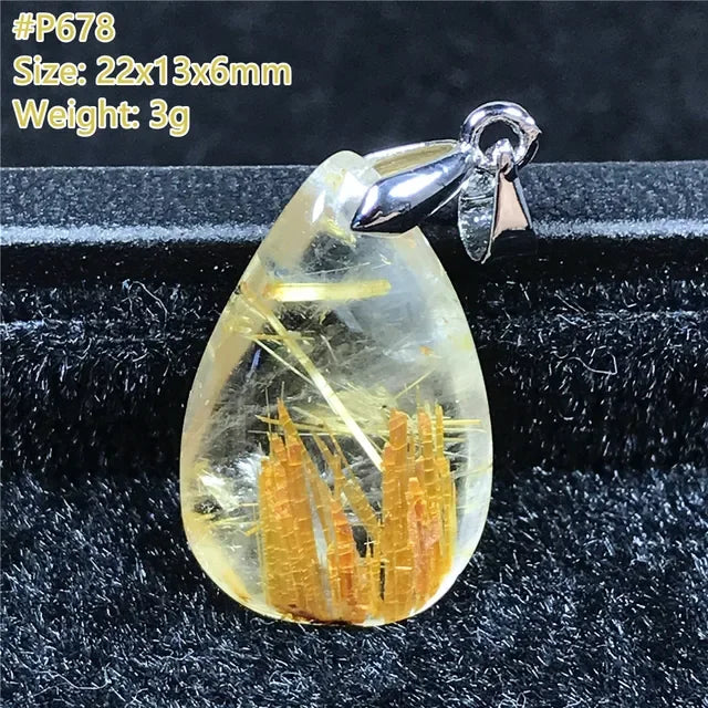 Natural Gold Rutilated Quartz Sterling Silver Pendant Necklace for Women & Men Healing Wealth Gift CCGTC Certified AAAAA