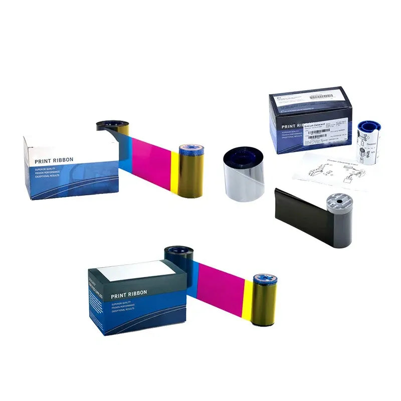Print ribbon boxes and ribbon rolls in multicolor and black