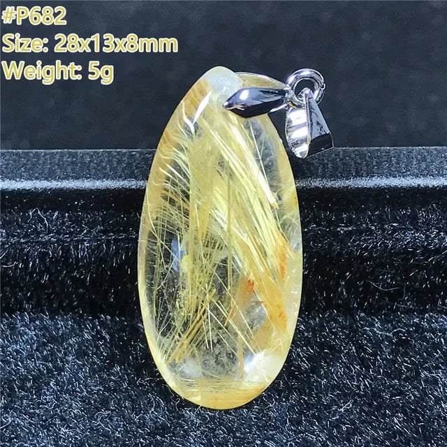 Natural Gold Rutilated Quartz Sterling Silver Pendant Necklace for Women & Men Healing Wealth Gift CCGTC Certified AAAAA