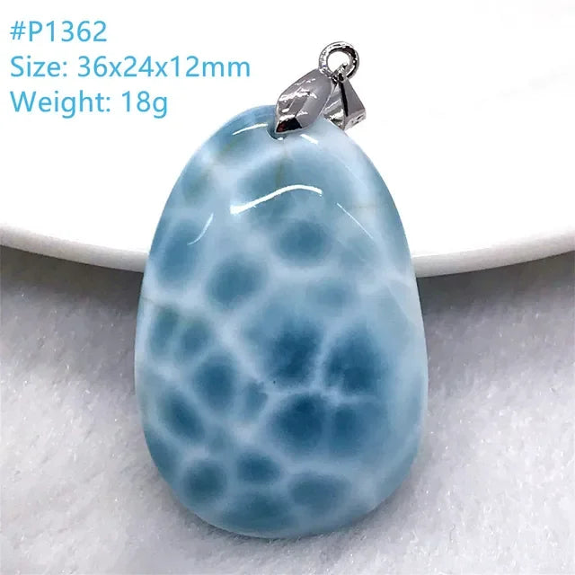 Natural Blue Larimar Trendy Necklace Pendant Women Men Gift Beads 925 Sterling Silver Dominica Water Drop Crystal Stone Jewelry