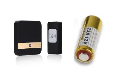 Black wireless doorbell chime controller pair with battery and music icon